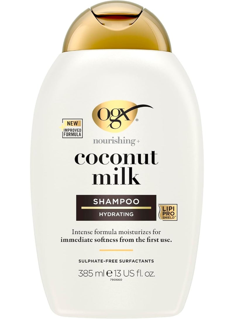 Ogx Nourishing+ Coconut Milk Shampoo, Nourishing lend Moisturizers For Hydration and Softness , 385ml - Image 1